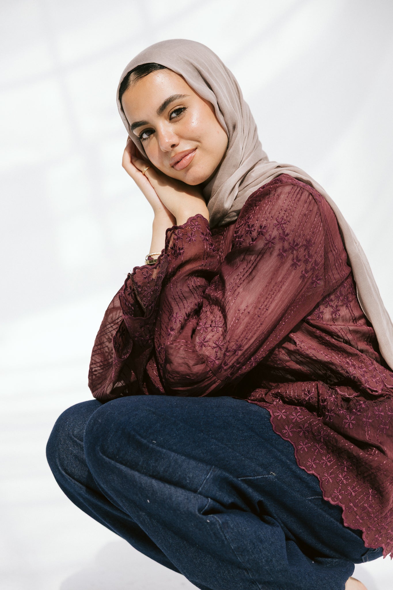 Layered Bloom Blouse In Merlot