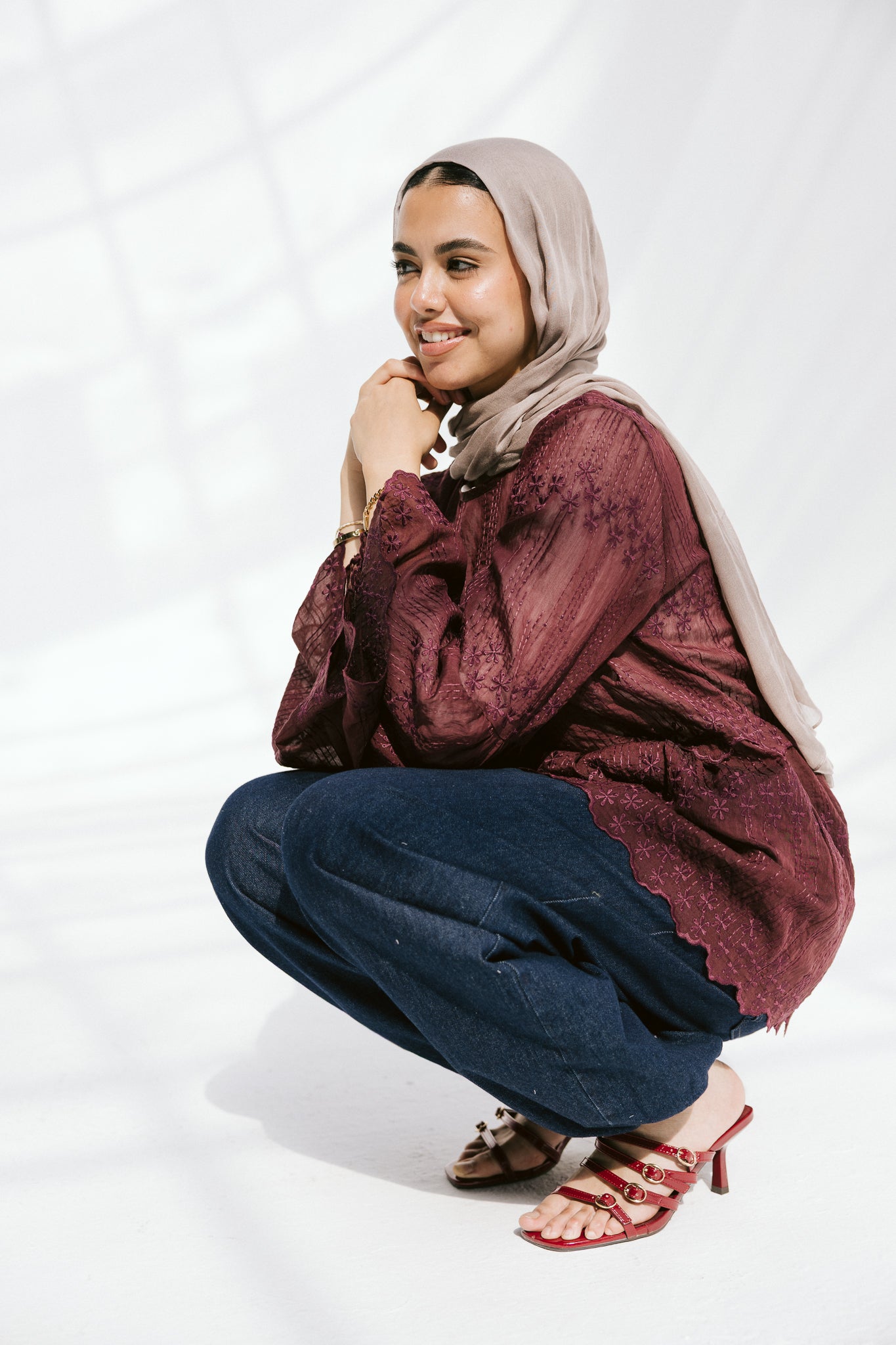 Layered Bloom Blouse In Merlot