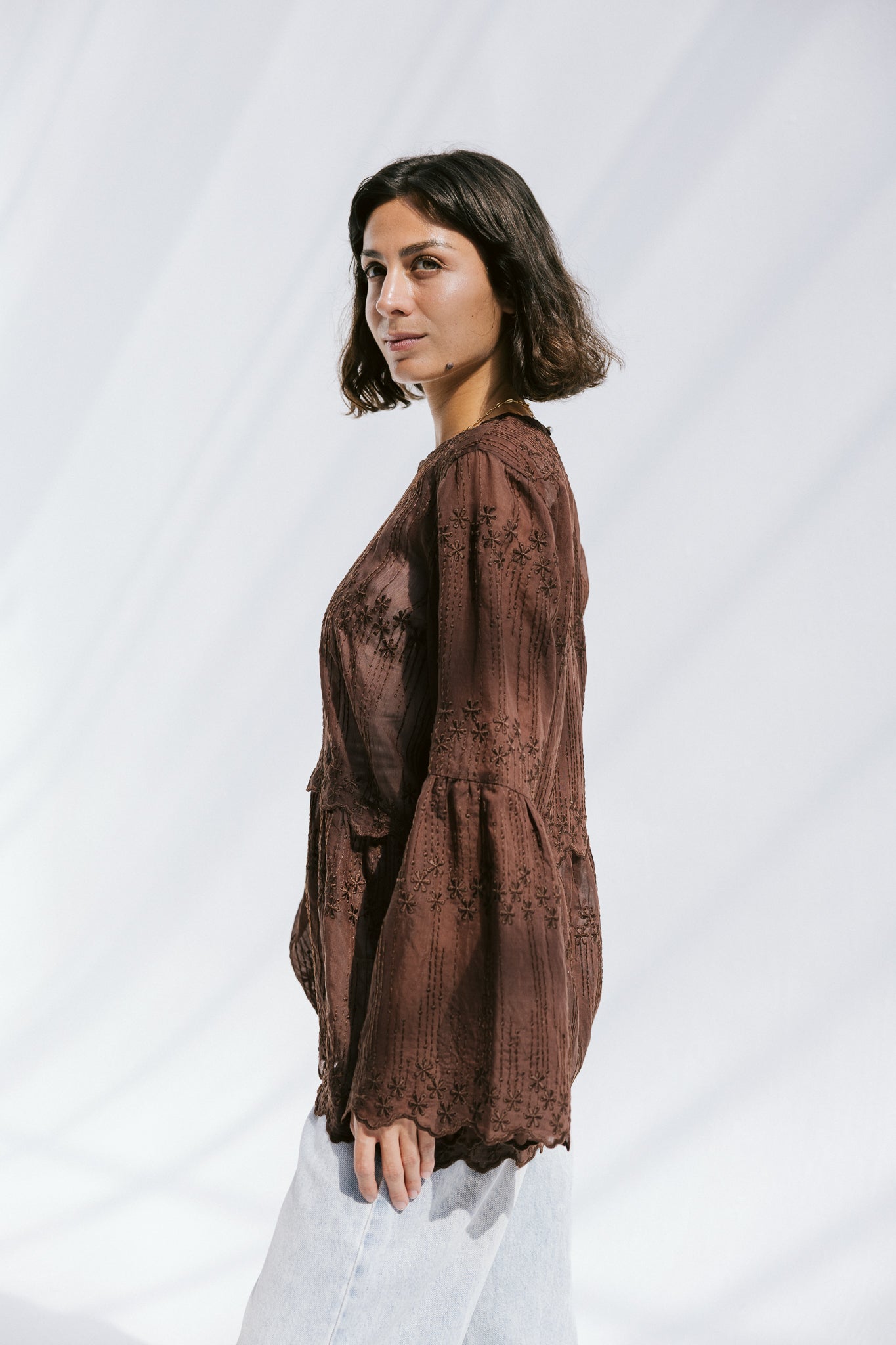 Layered Bloom Blouse In Brown