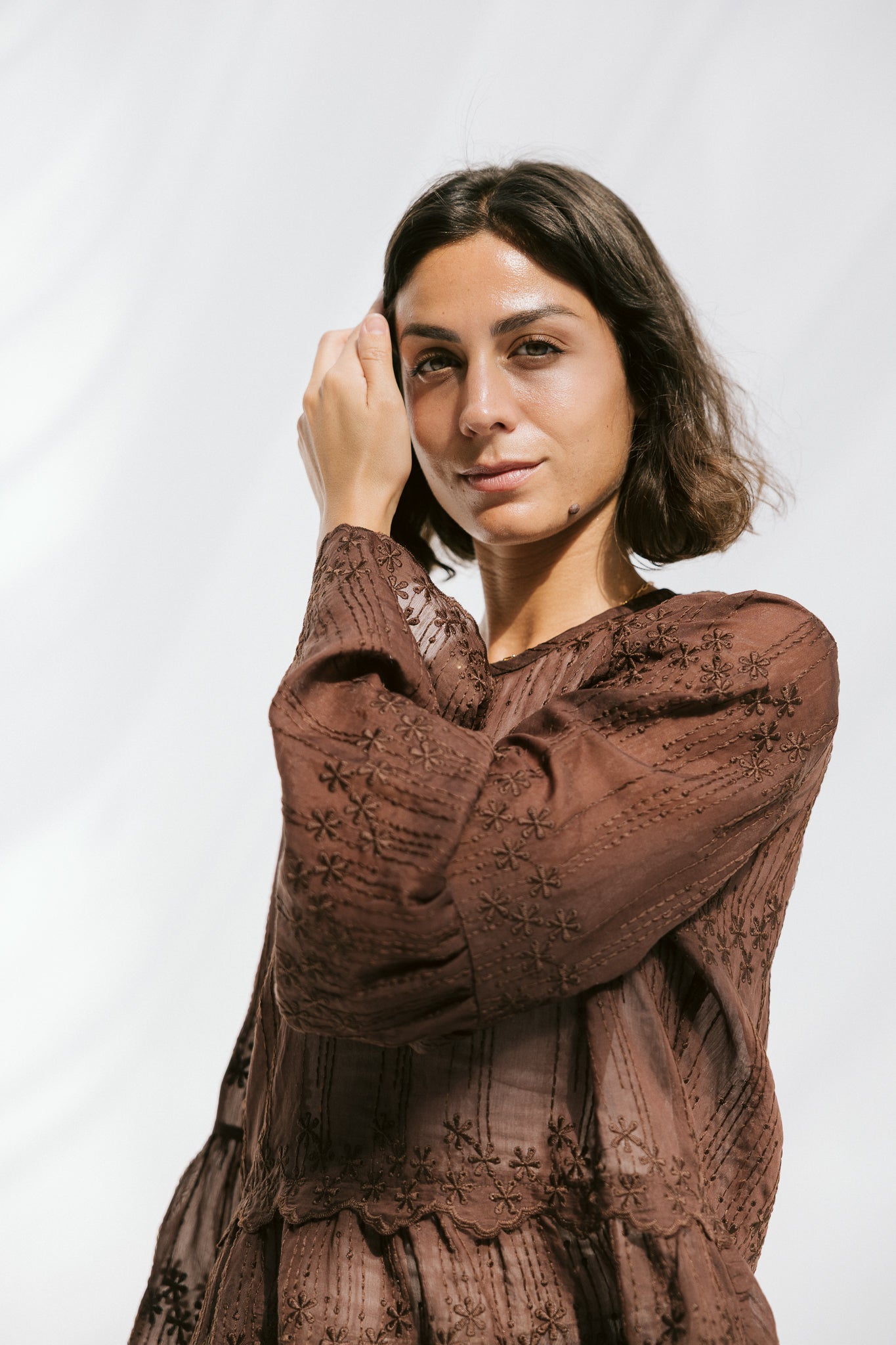 Layered Bloom Blouse In Brown