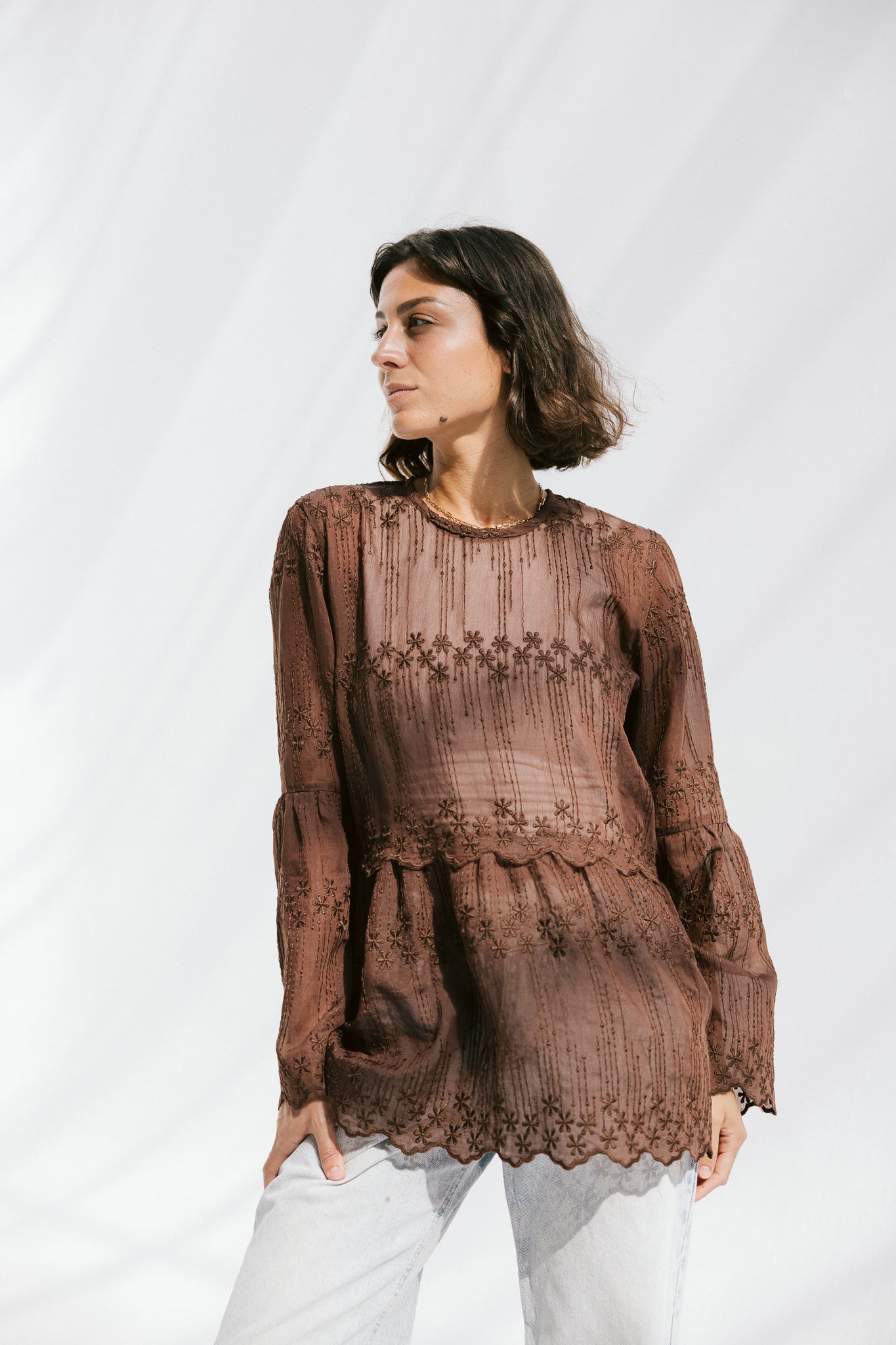 Layered Bloom Blouse In Brown