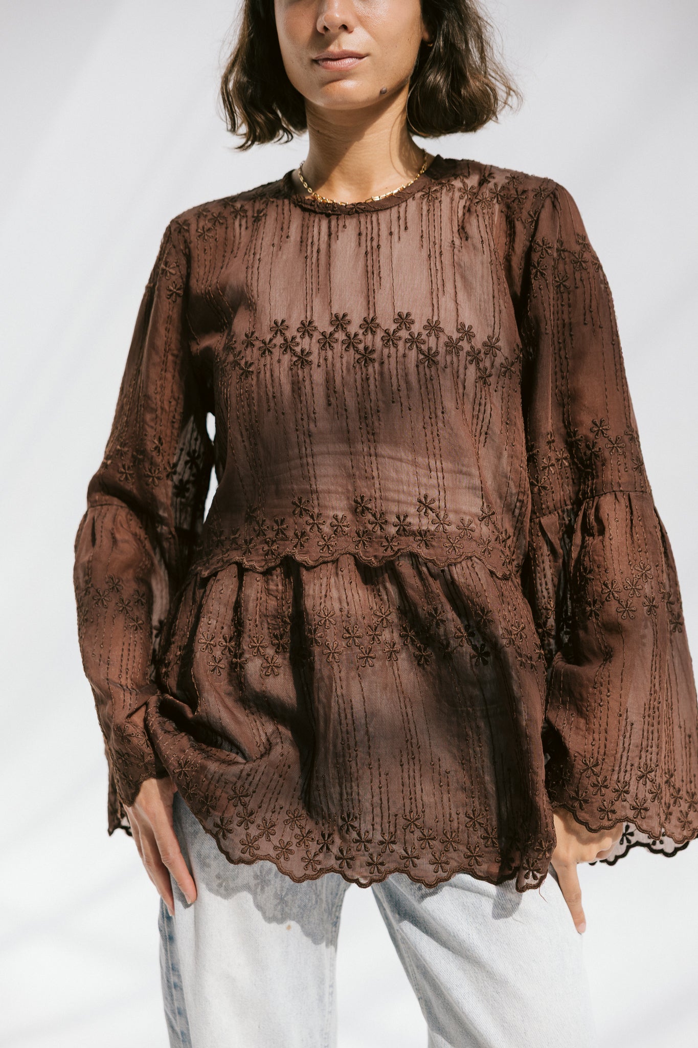 Layered Bloom Blouse In Brown