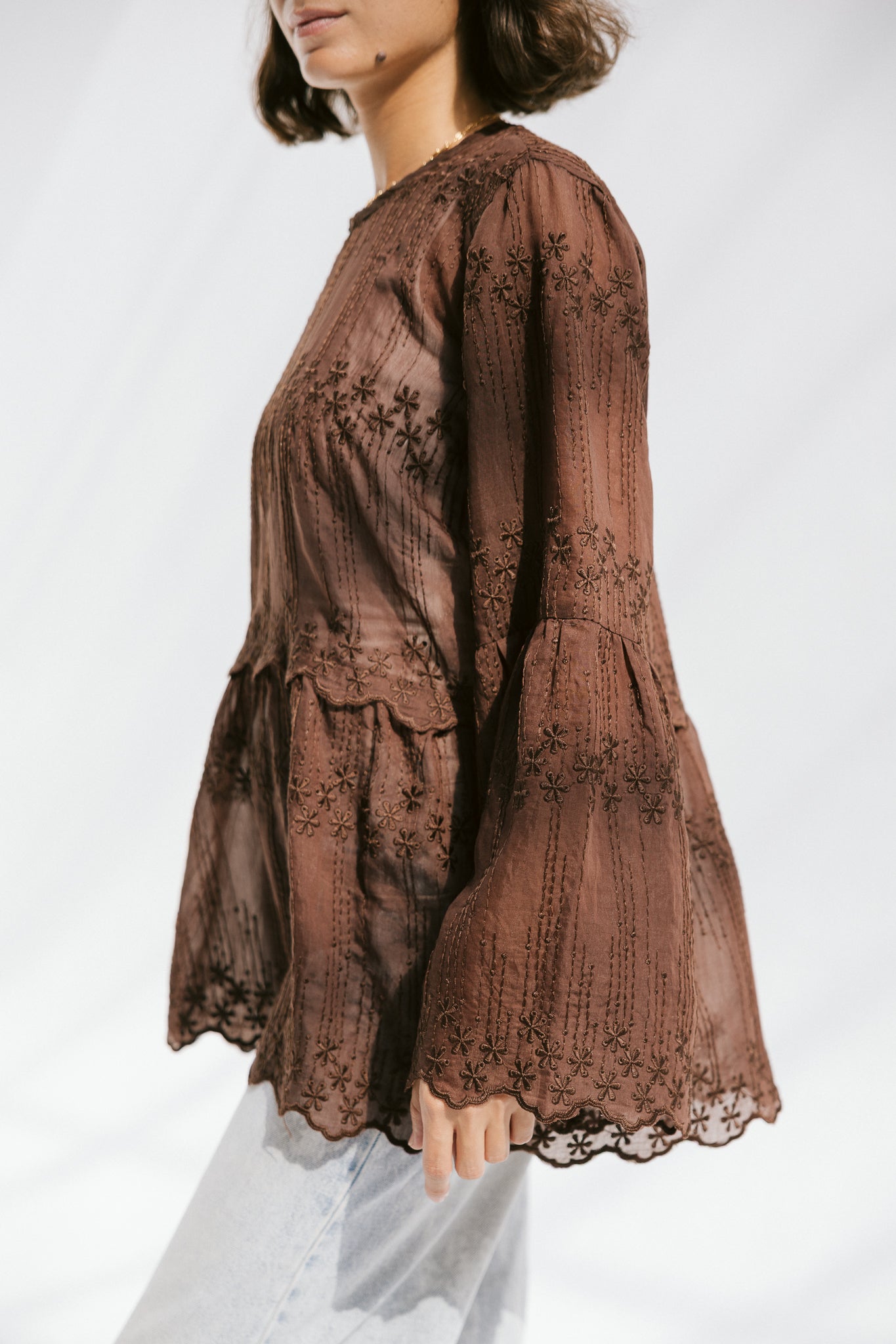 Layered Bloom Blouse In Brown