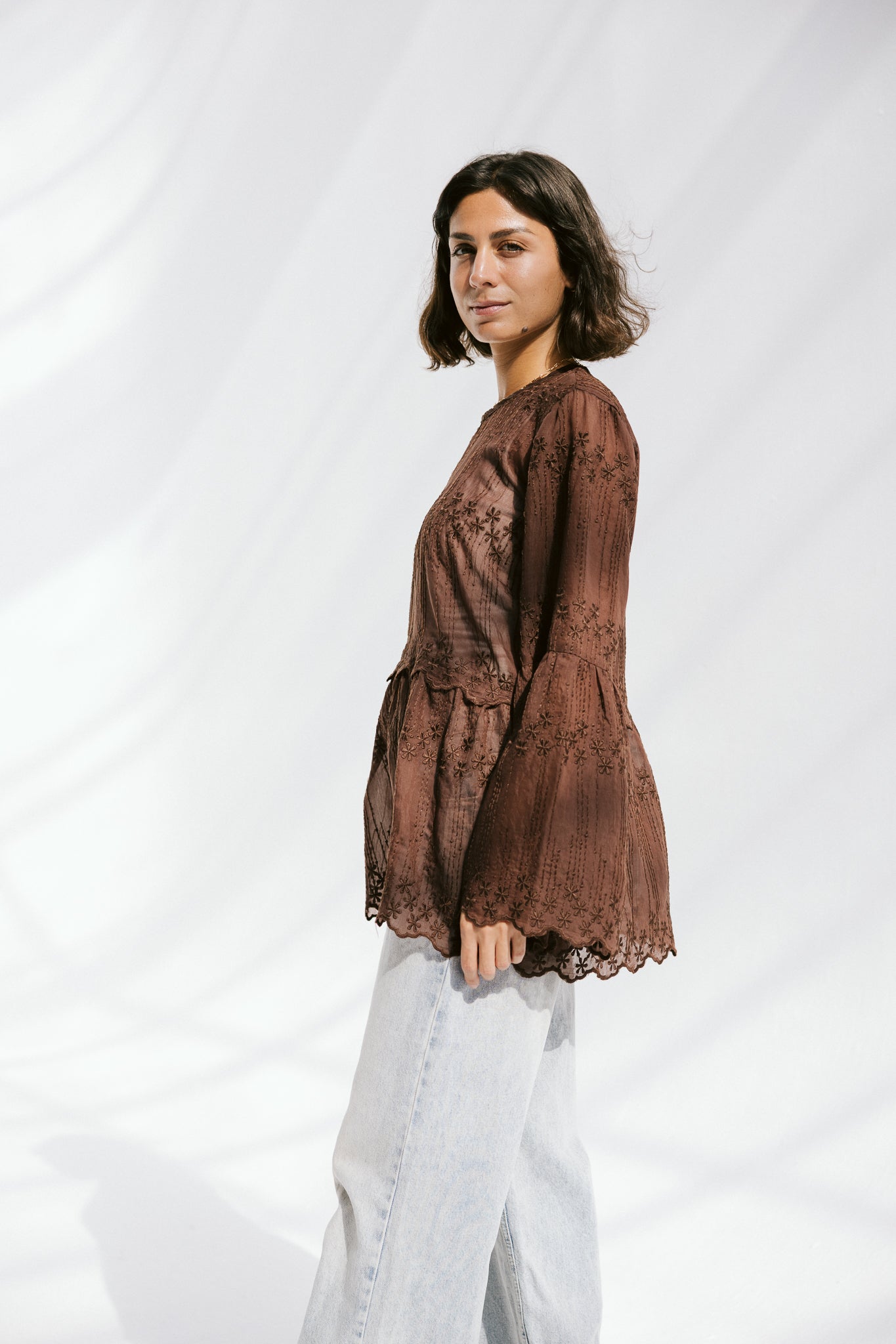 Layered Bloom Blouse In Brown