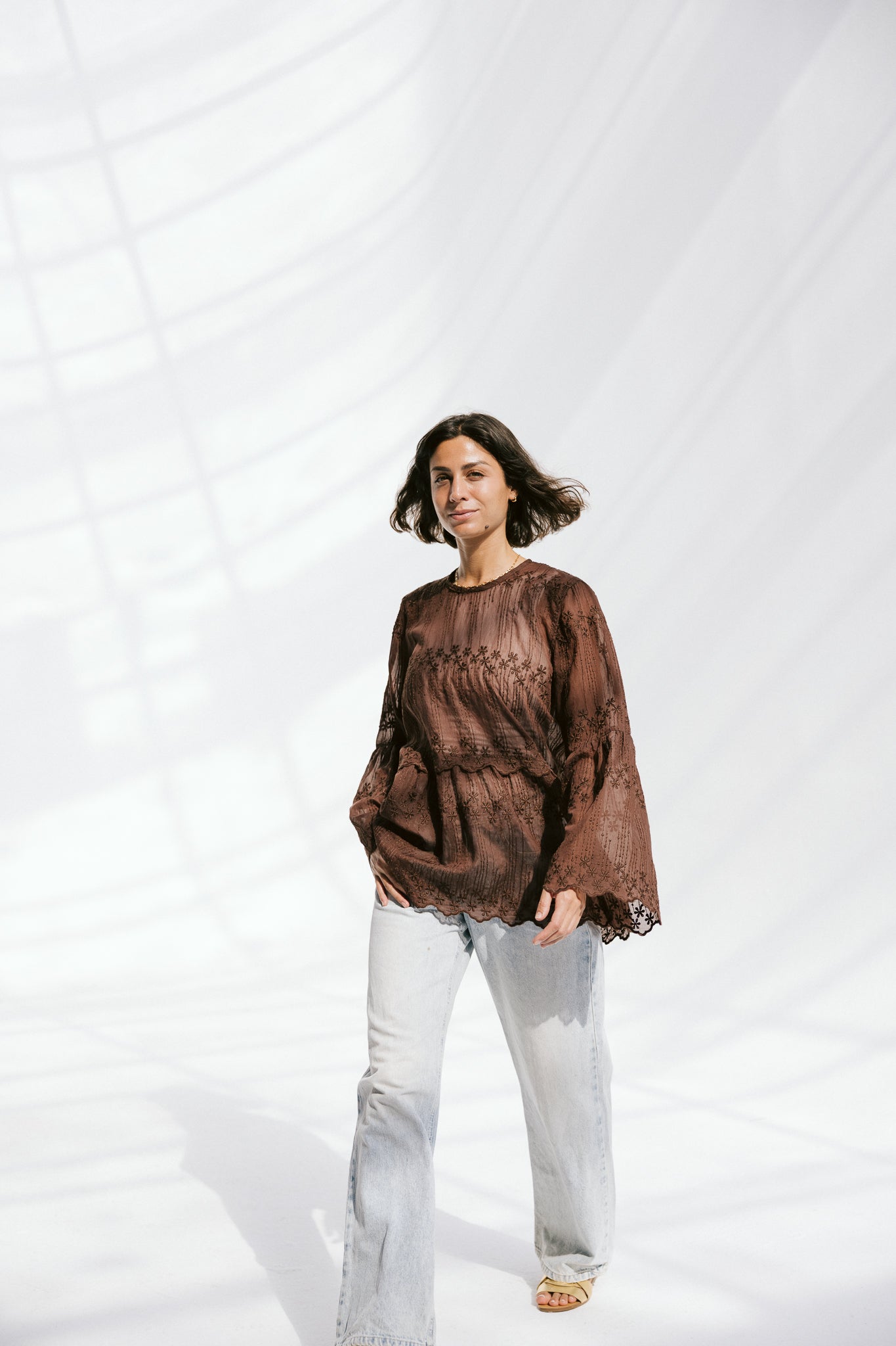 Layered Bloom Blouse In Brown