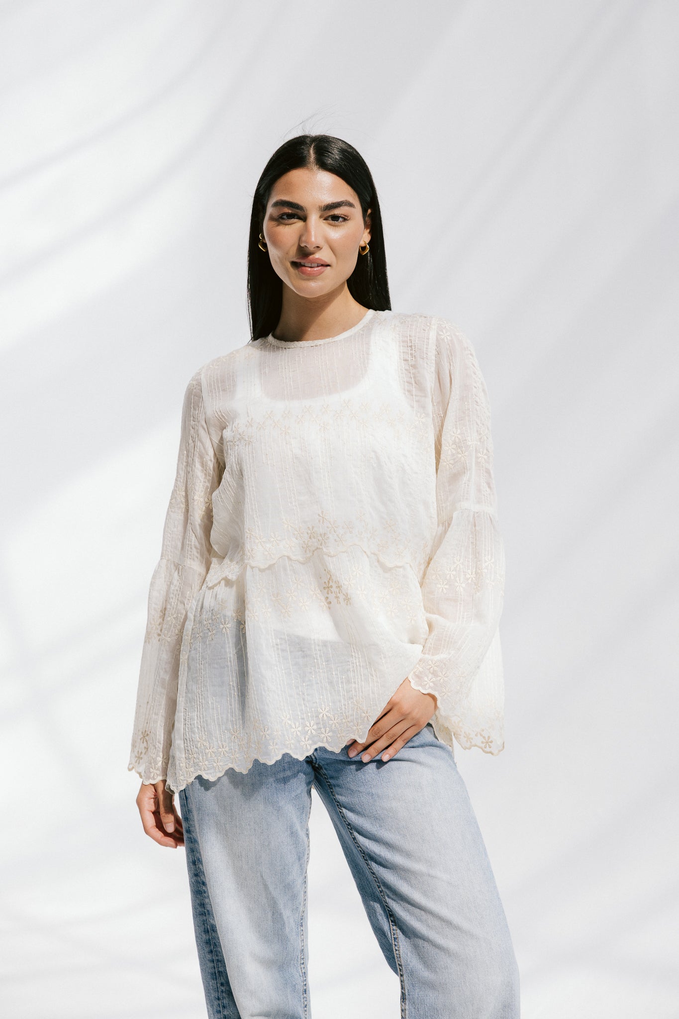 Layered Bloom Blouse In Ivory