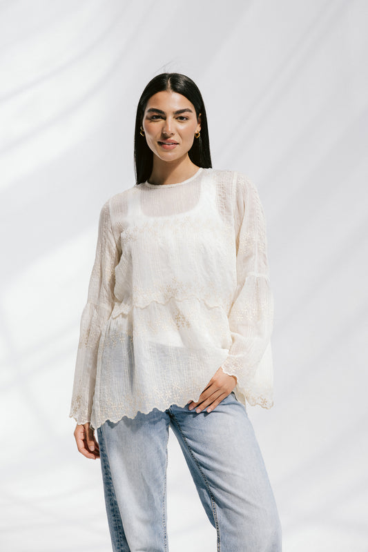 Layered Bloom Blouse In Ivory