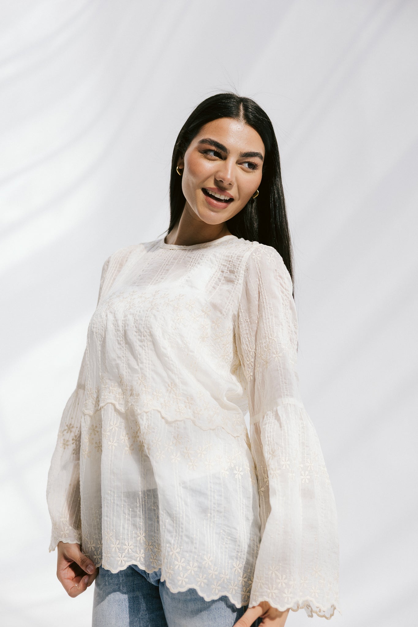 Layered Bloom Blouse In Ivory