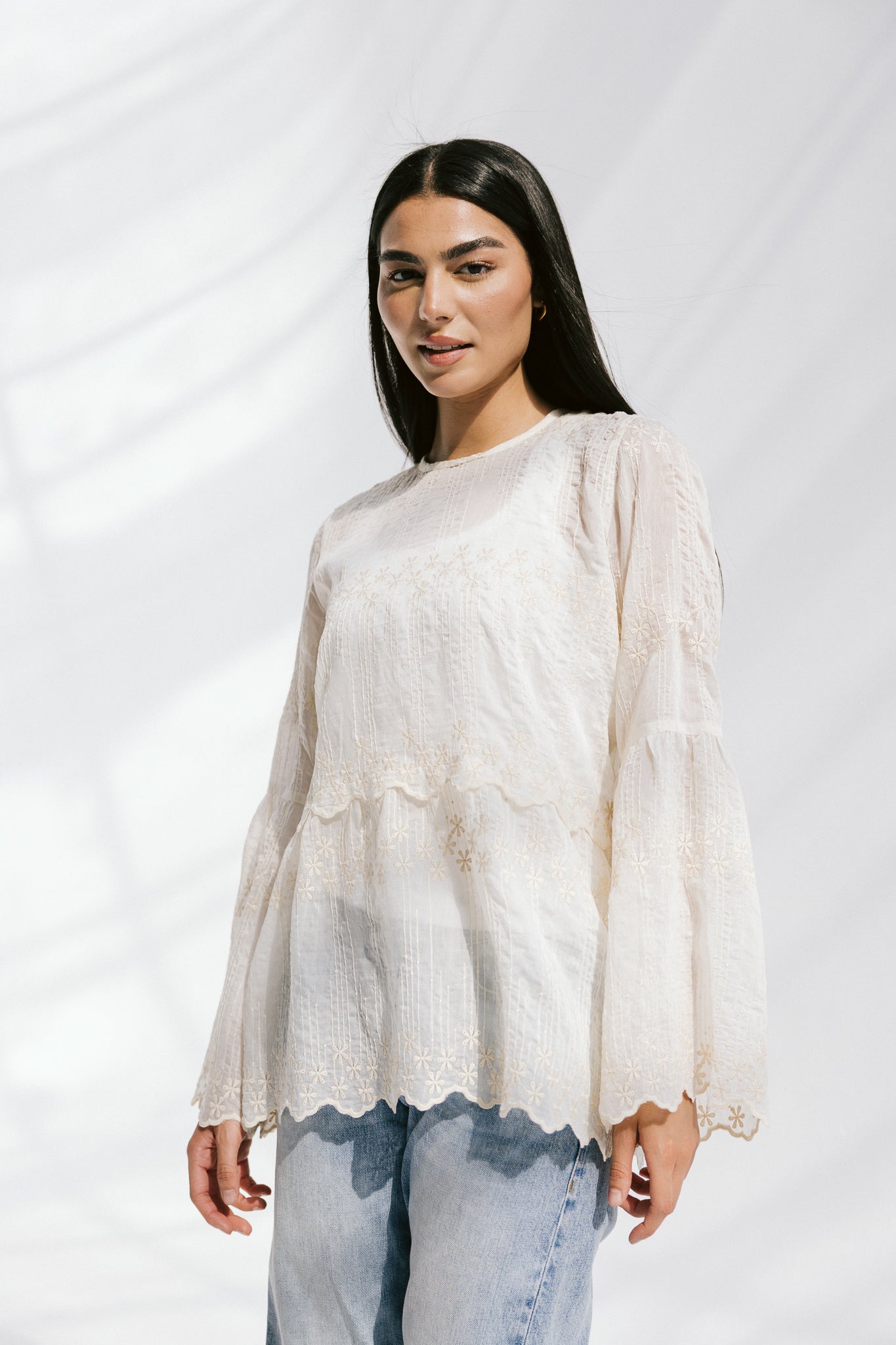 Layered Bloom Blouse In Ivory
