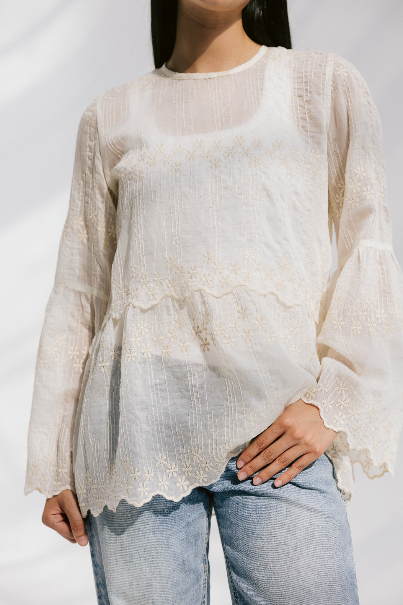 Layered Bloom Blouse In Ivory