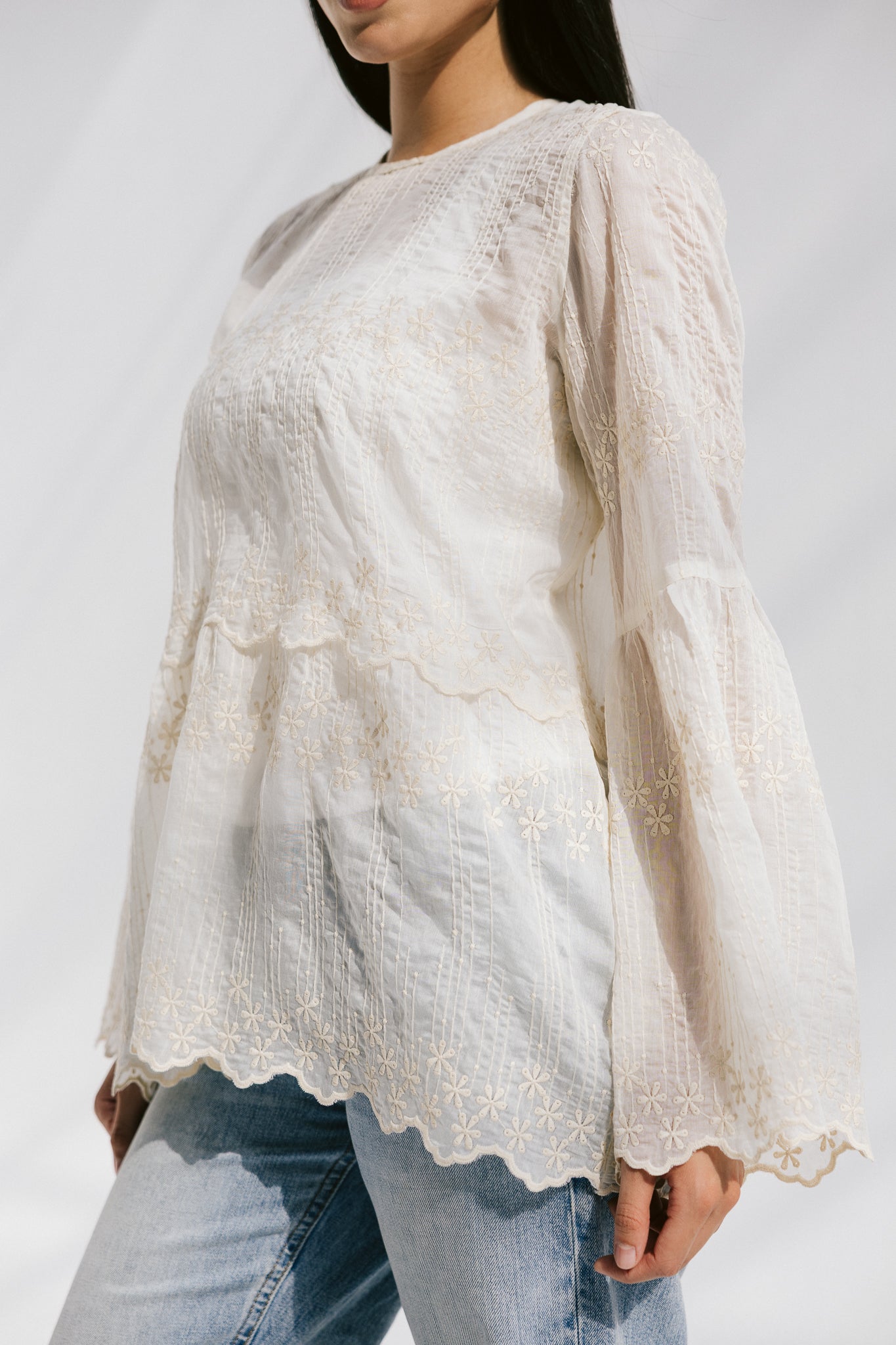 Layered Bloom Blouse In Ivory