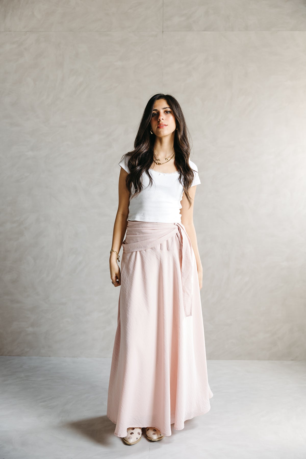 The Serene Wrap Skirt in Angel Blush