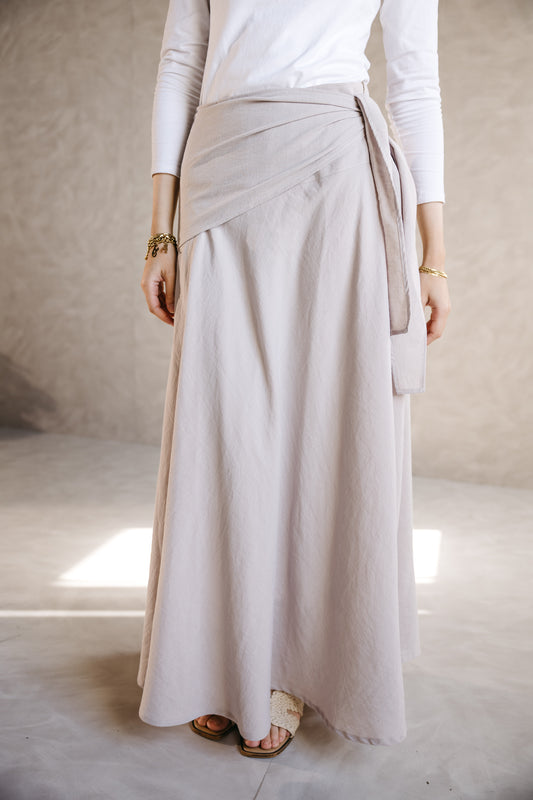 The Serene Wrap Skirt in Warm Greige