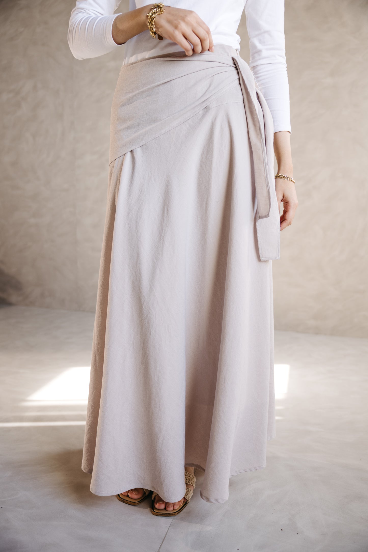 The Serene Wrap Skirt in Warm Greige