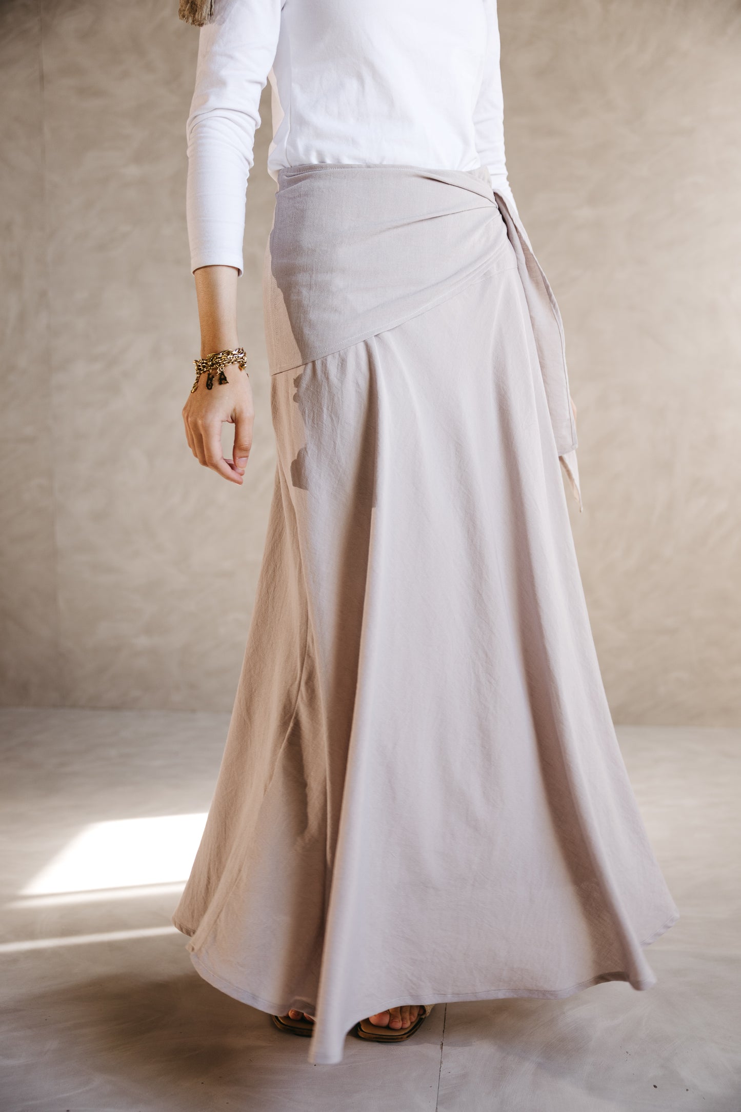 The Serene Wrap Skirt in Warm Greige