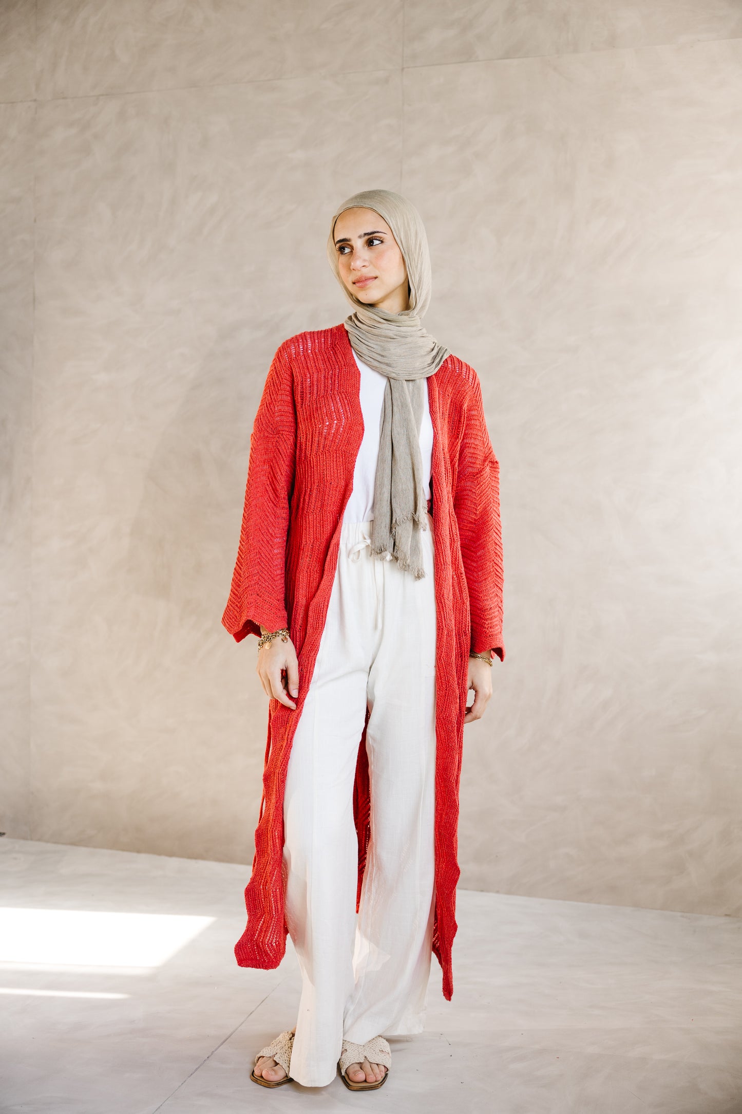 KnotWave Cardigan in Pale Red