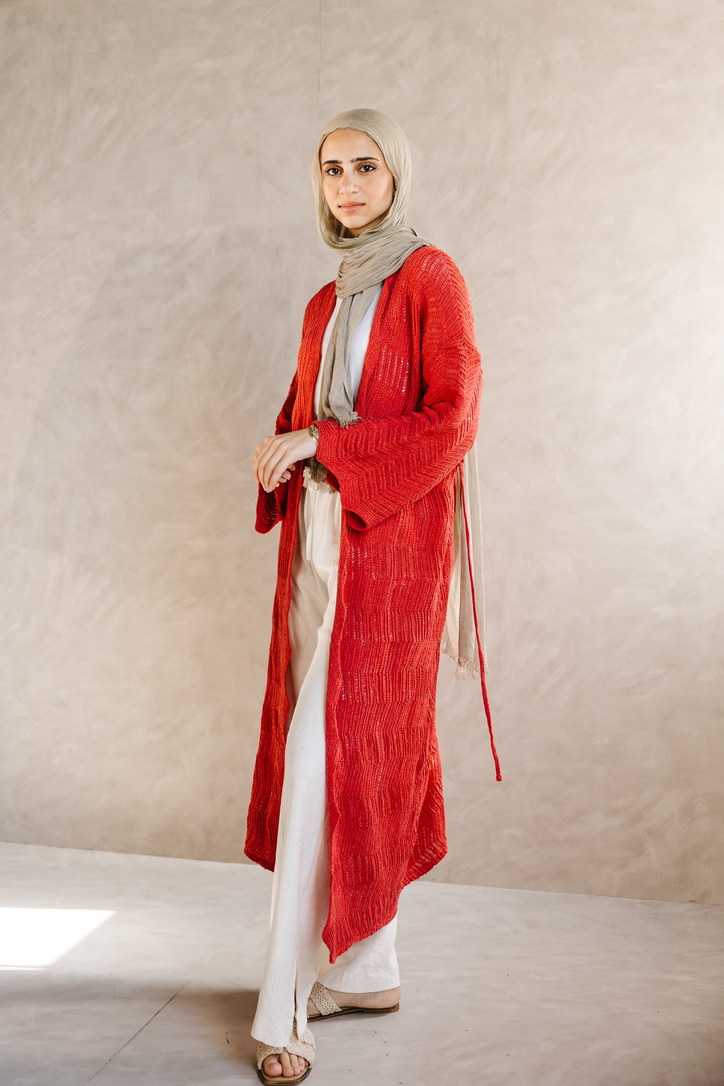 KnotWave Cardigan in Pale Red