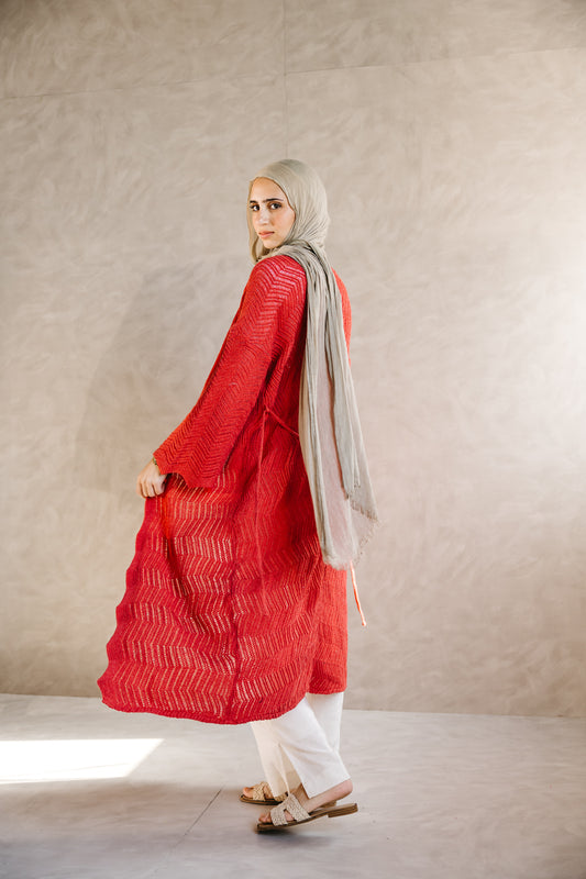 KnotWave Cardigan in Pale Red