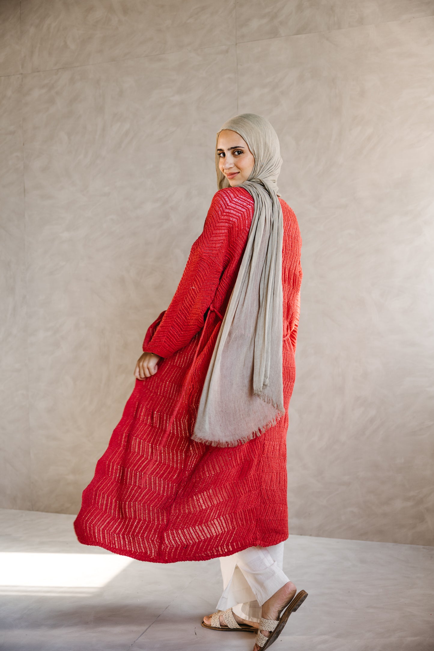 KnotWave Cardigan in Pale Red