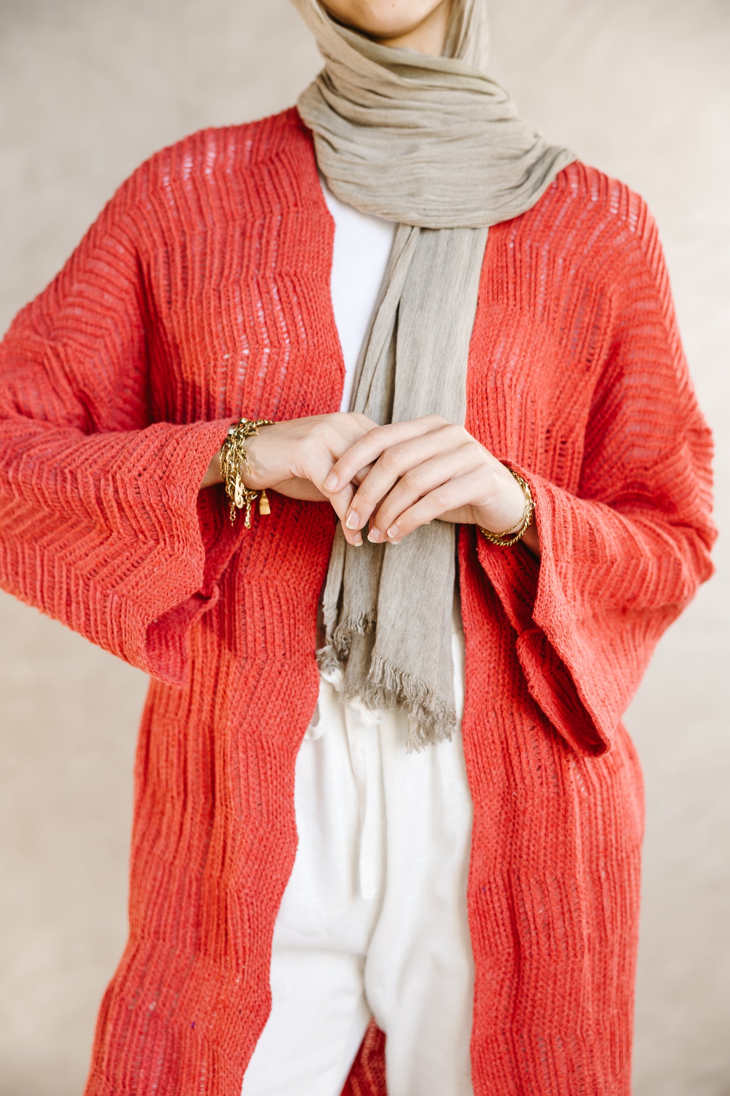 KnotWave Cardigan in Pale Red