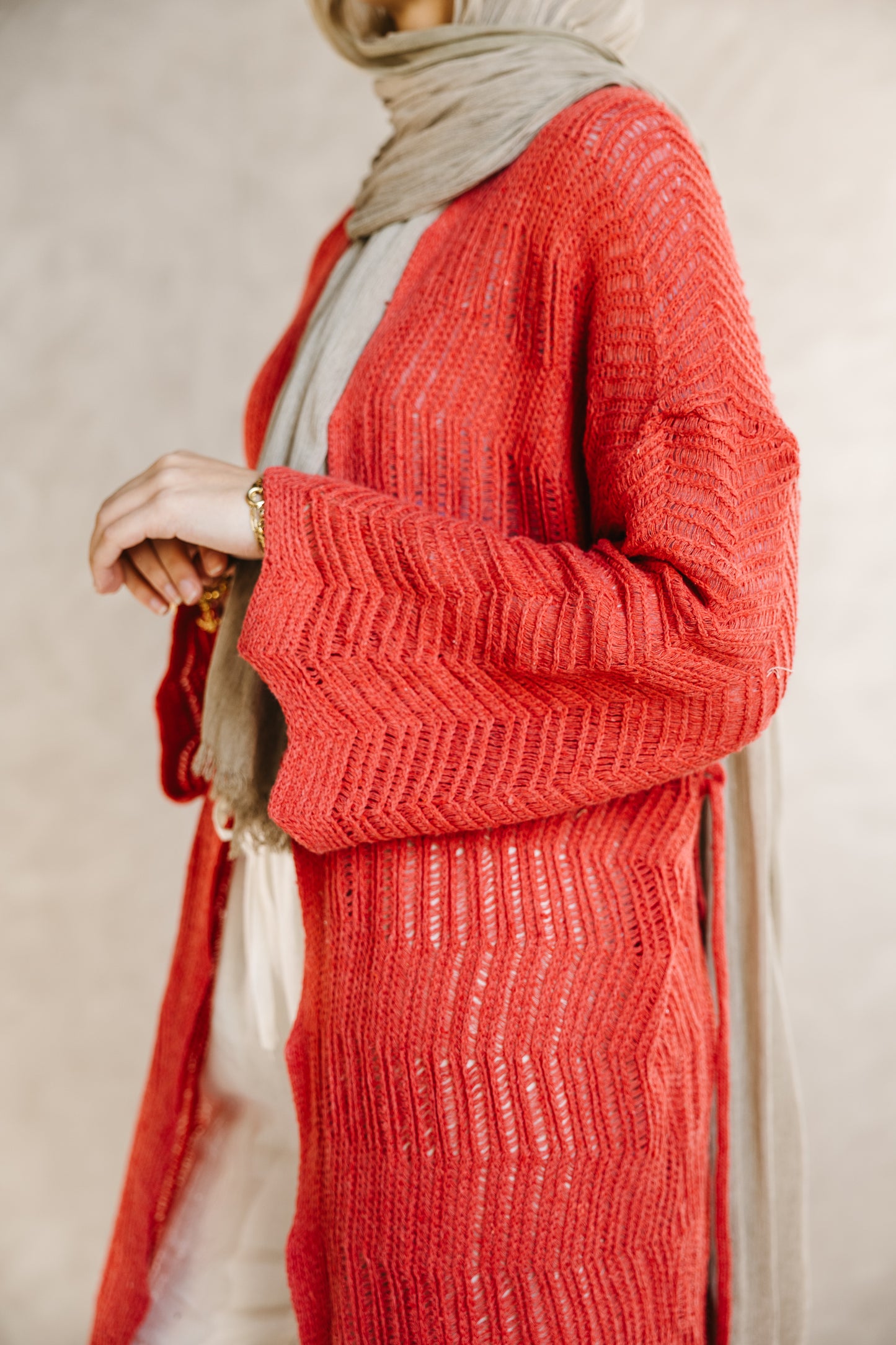 KnotWave Cardigan in Pale Red