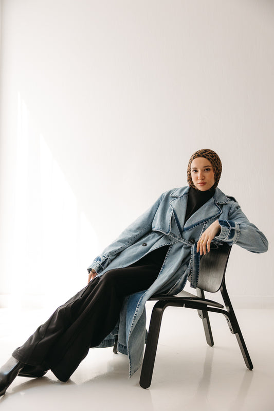 Allure Trench Coat in Washed Blue