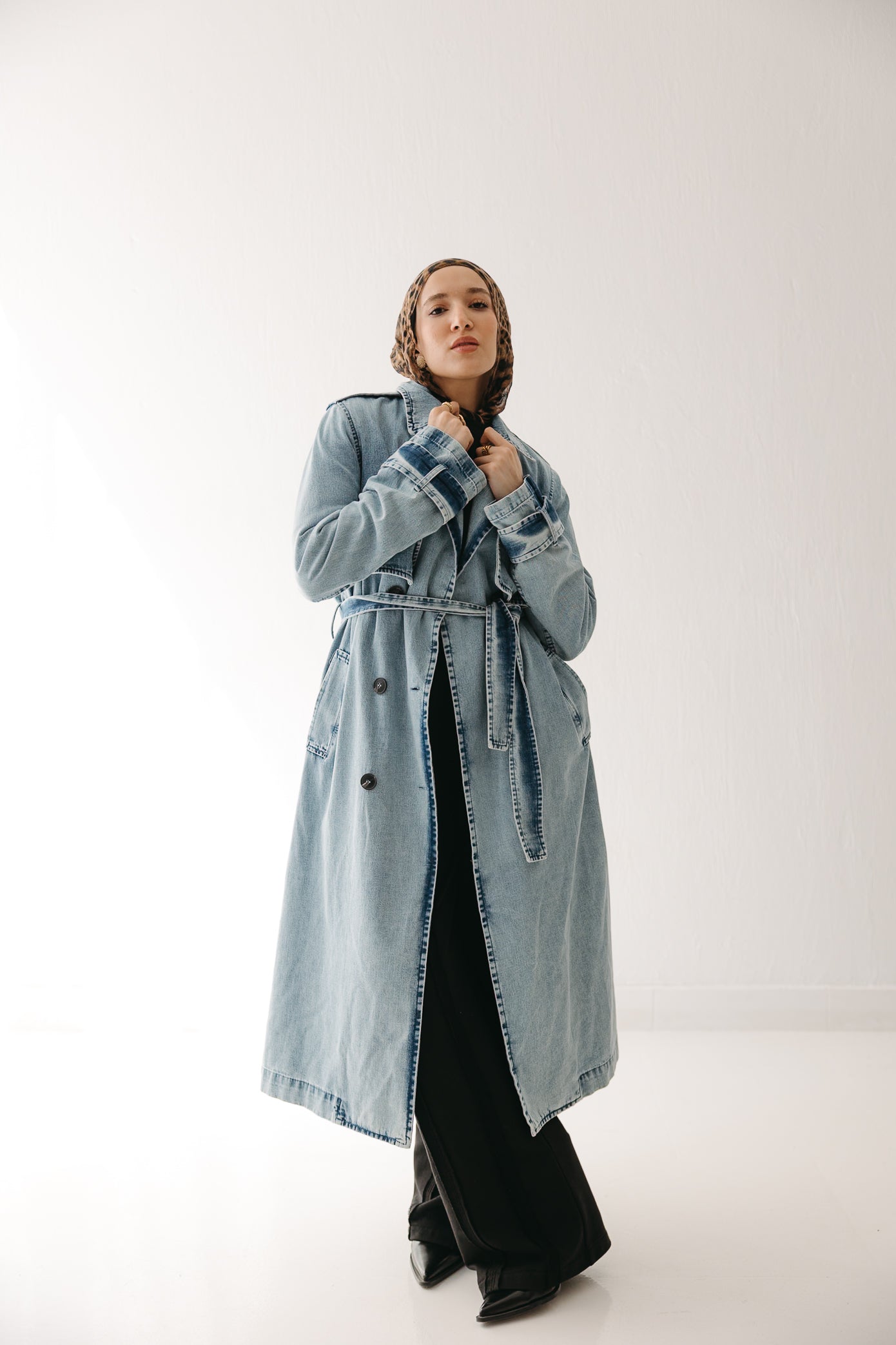 Allure Trench Coat in Washed Blue