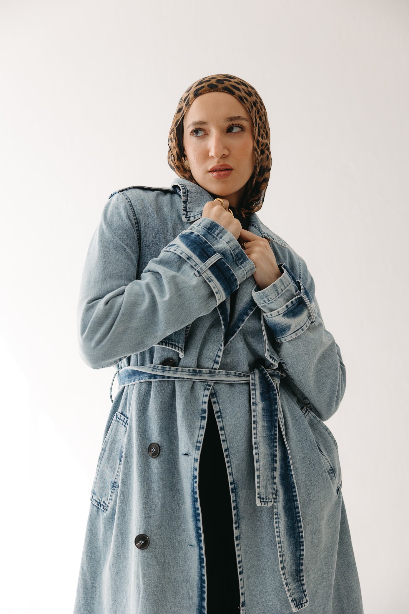 Allure Trench Coat in Washed Blue