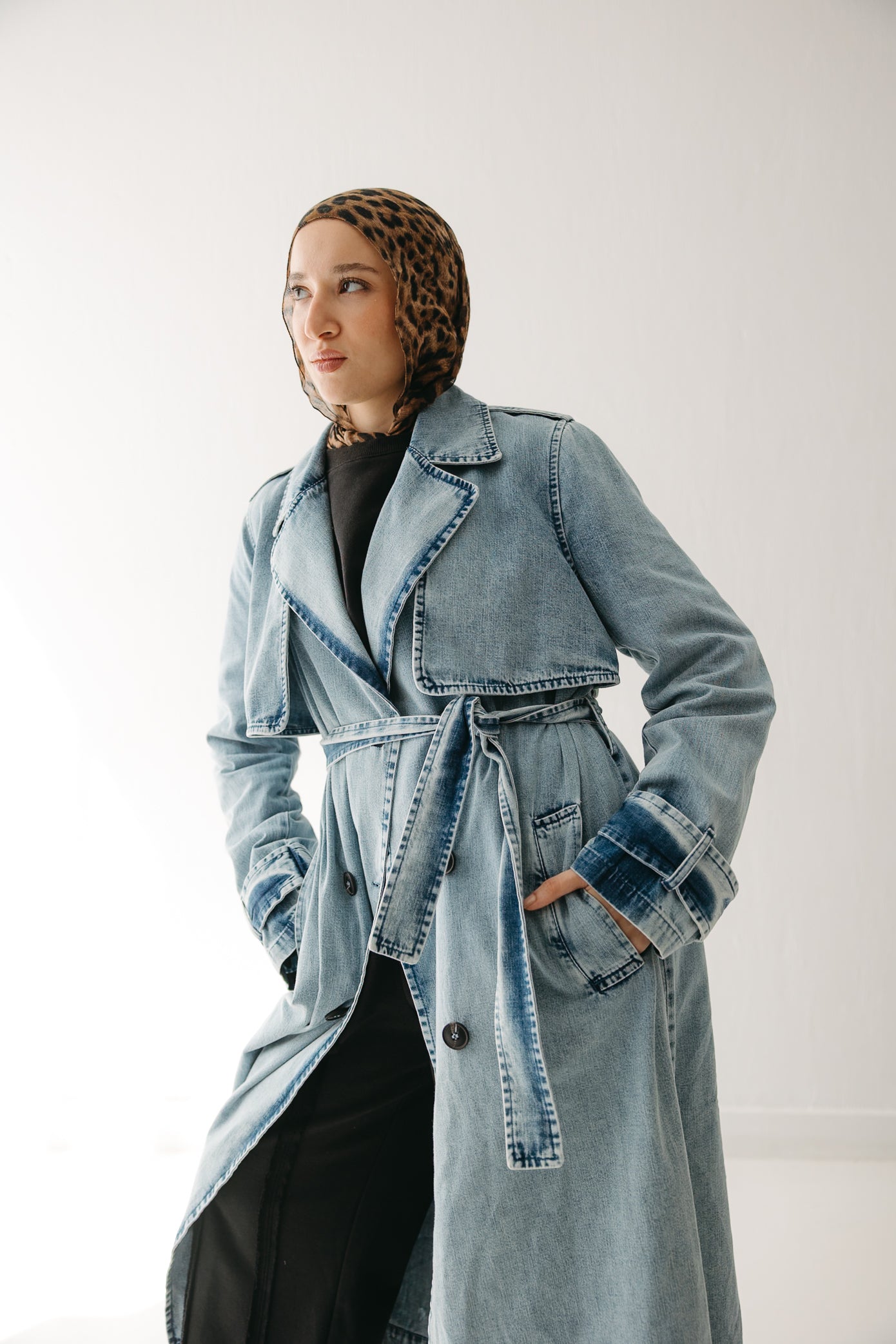 Allure Trench Coat in Washed Blue