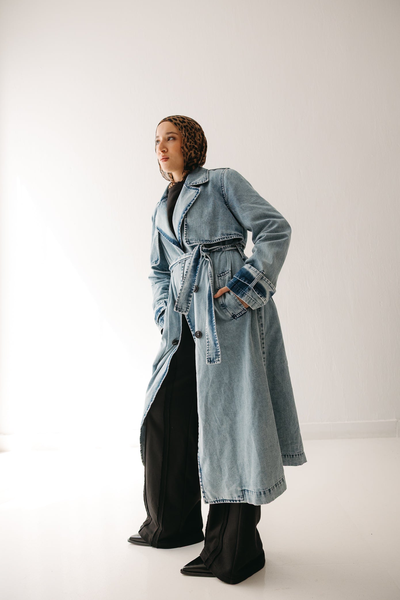 Allure Trench Coat in Washed Blue