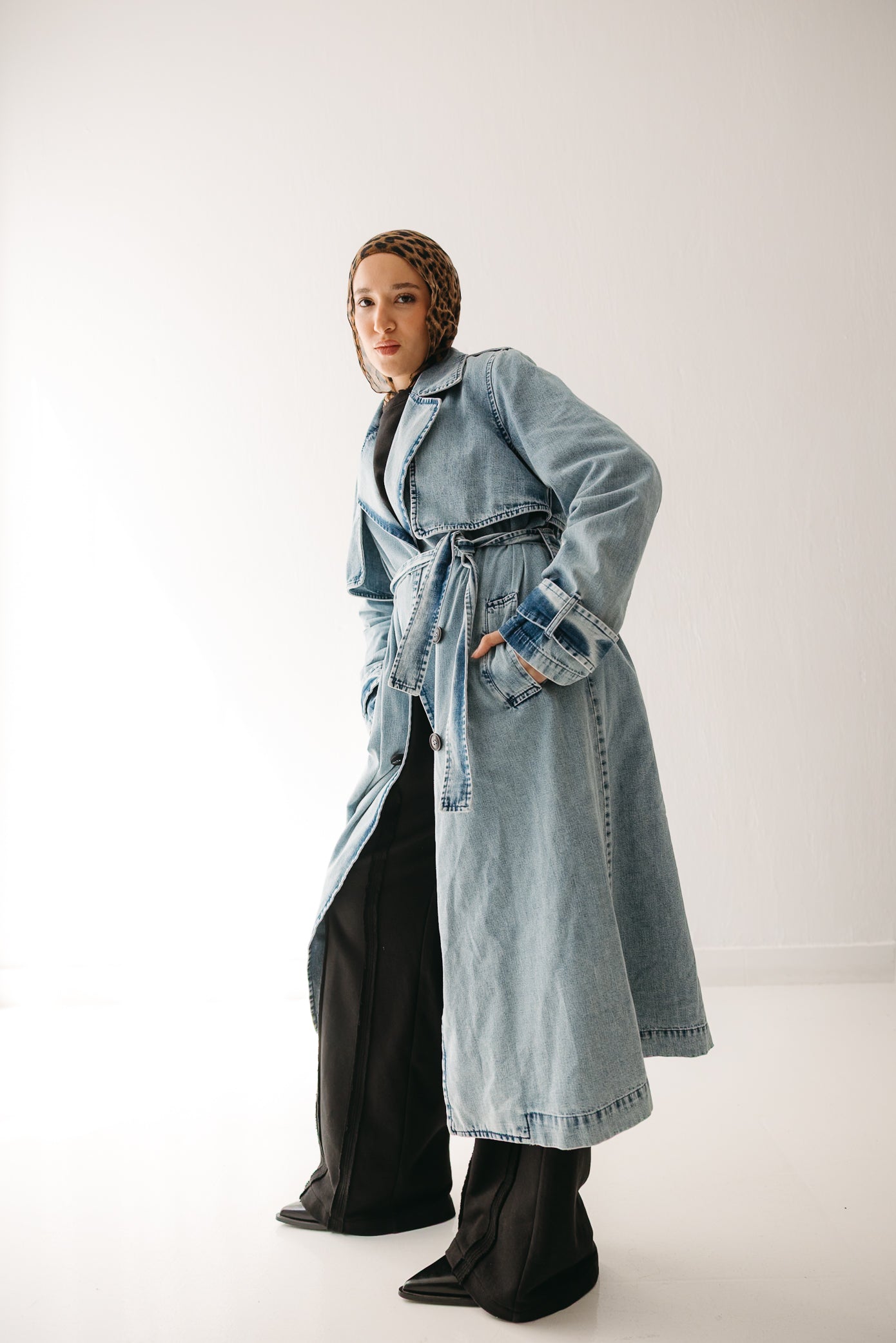 Allure Trench Coat in Washed Blue