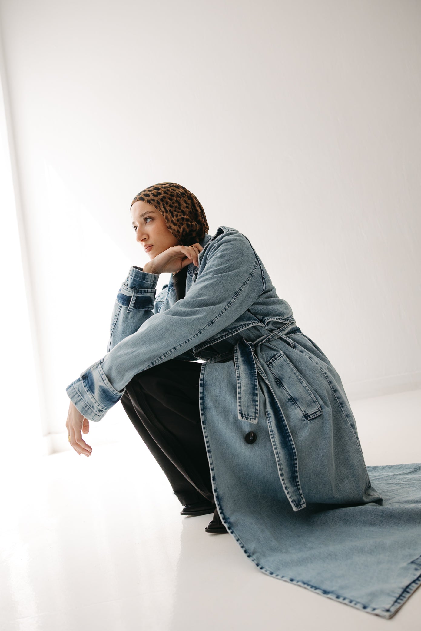 Allure Trench Coat in Washed Blue