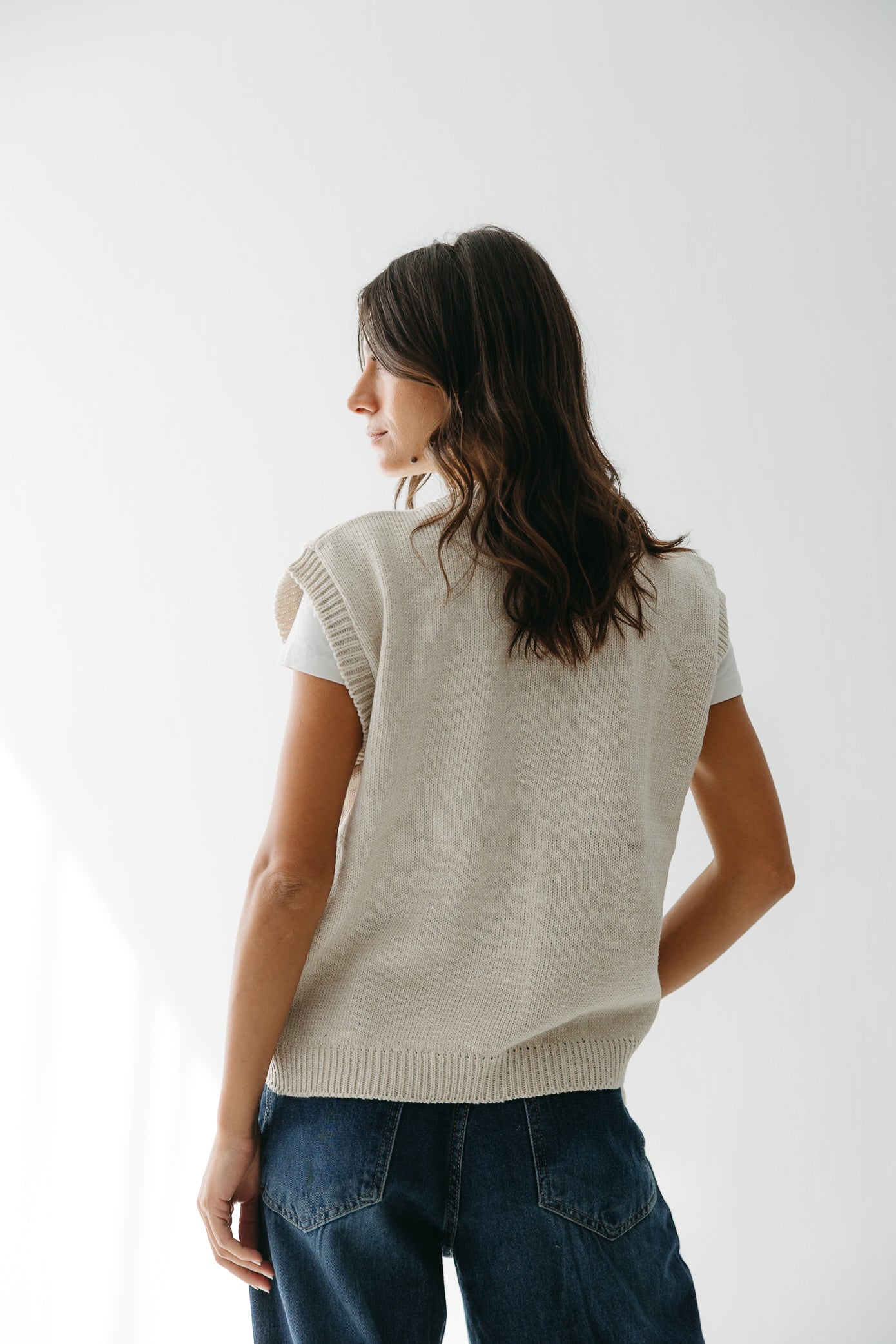 Fringed up Vest in Cream