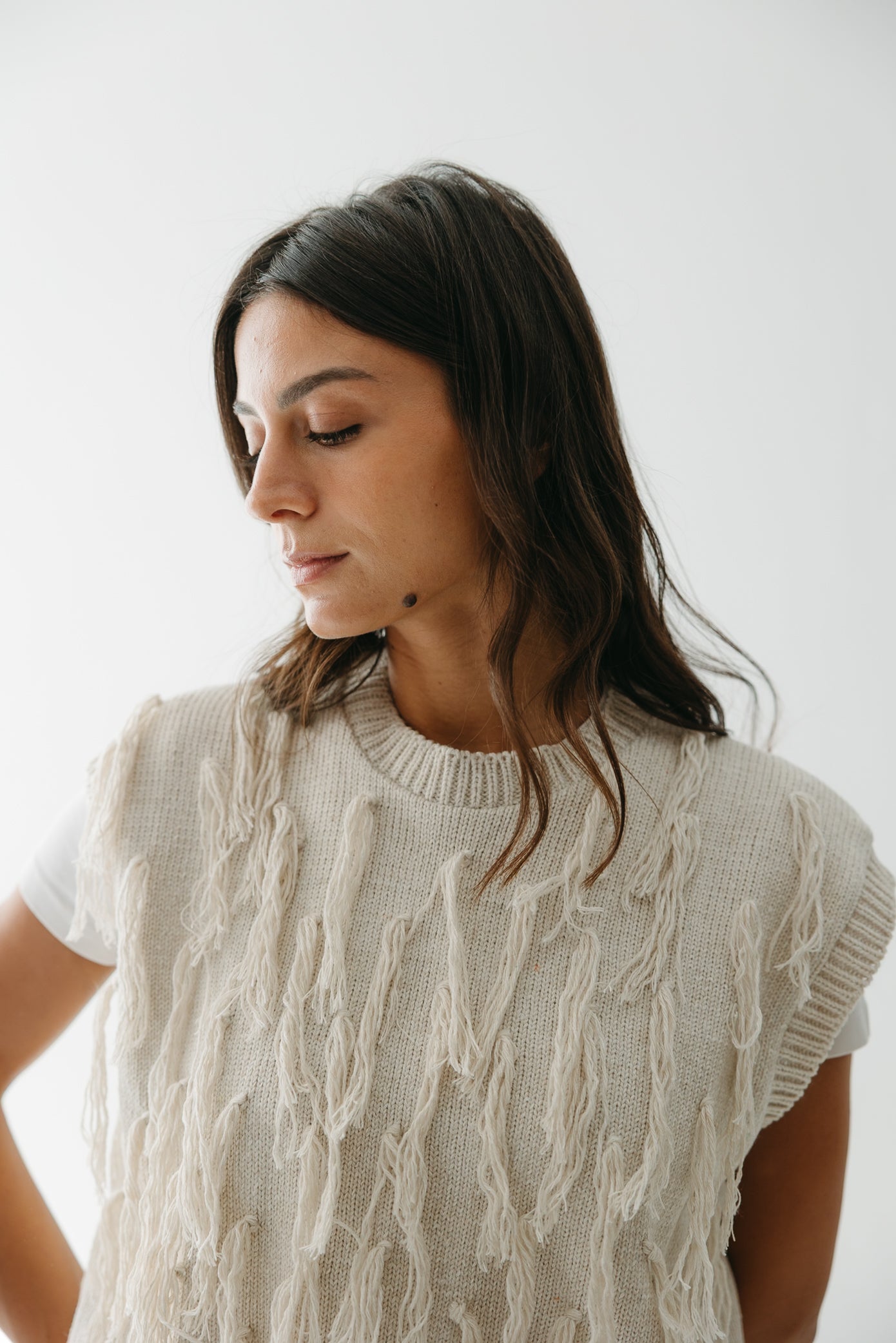 Fringed up Vest in Cream