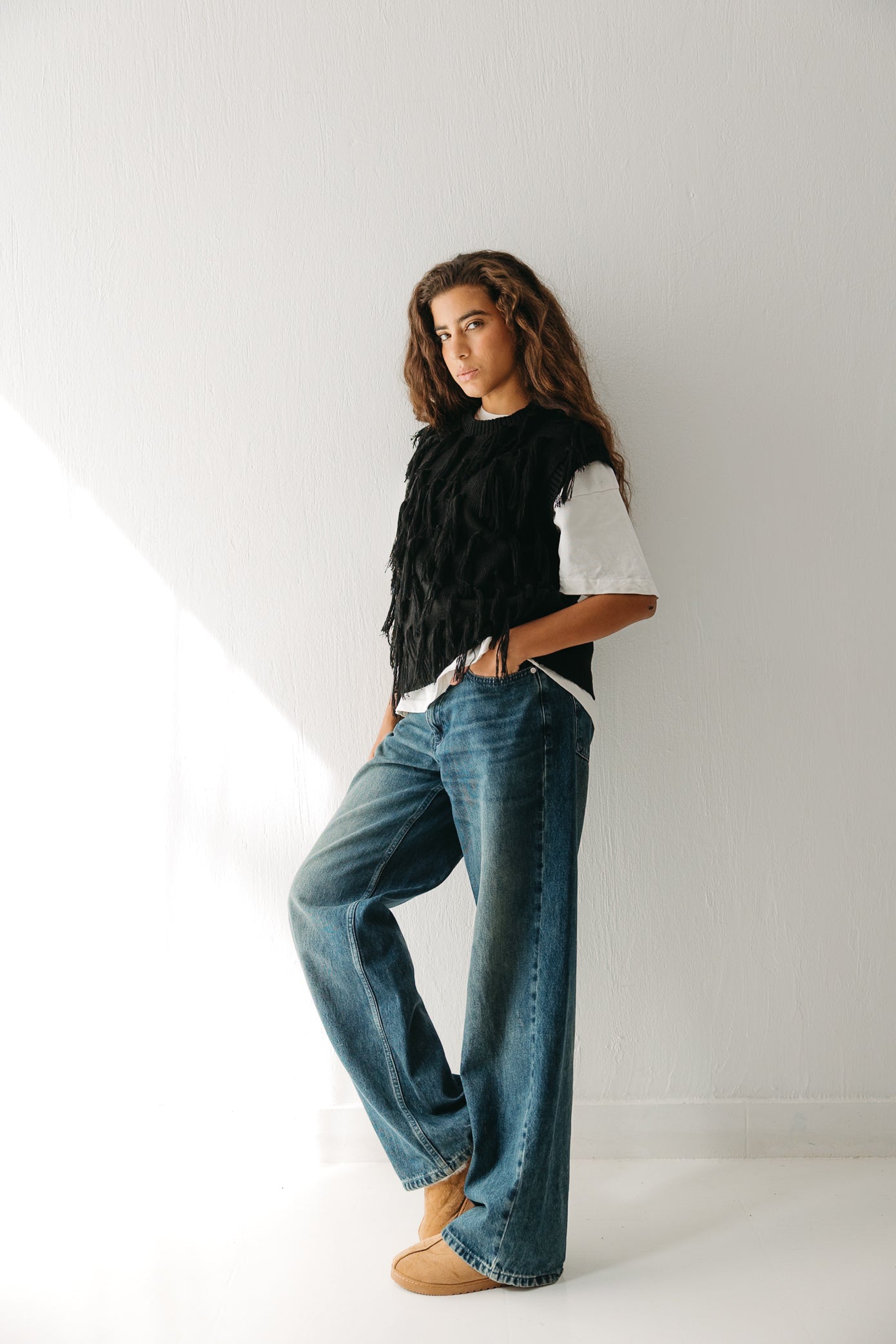 Fringed up Vest in Black